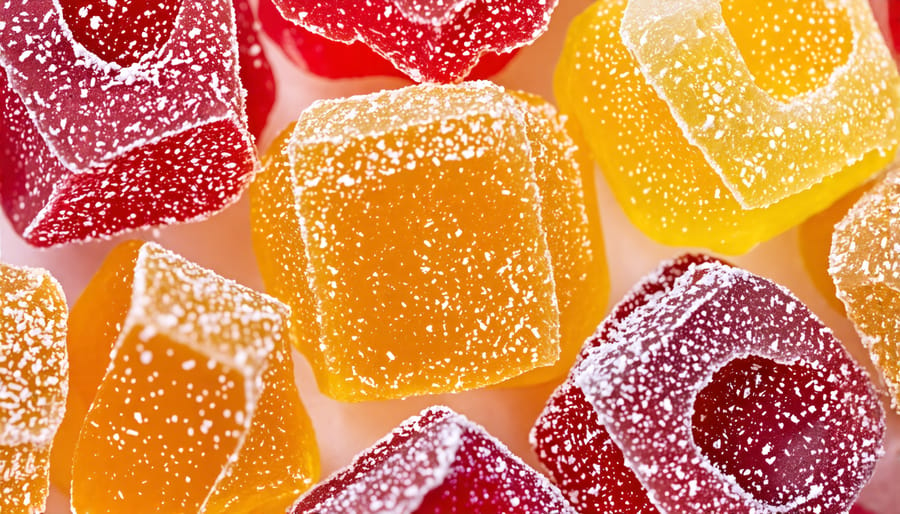 Close-up view of texture changes in freeze-dried candy compared to its original form